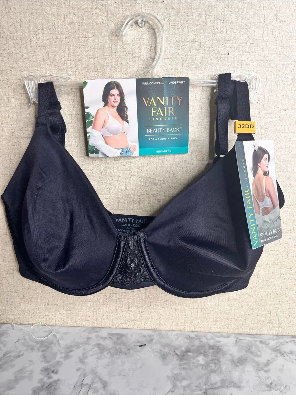 Vanity Fair Beauty Back Minimizing Back-Smoothing Underwire Bra 32DD Black NWT